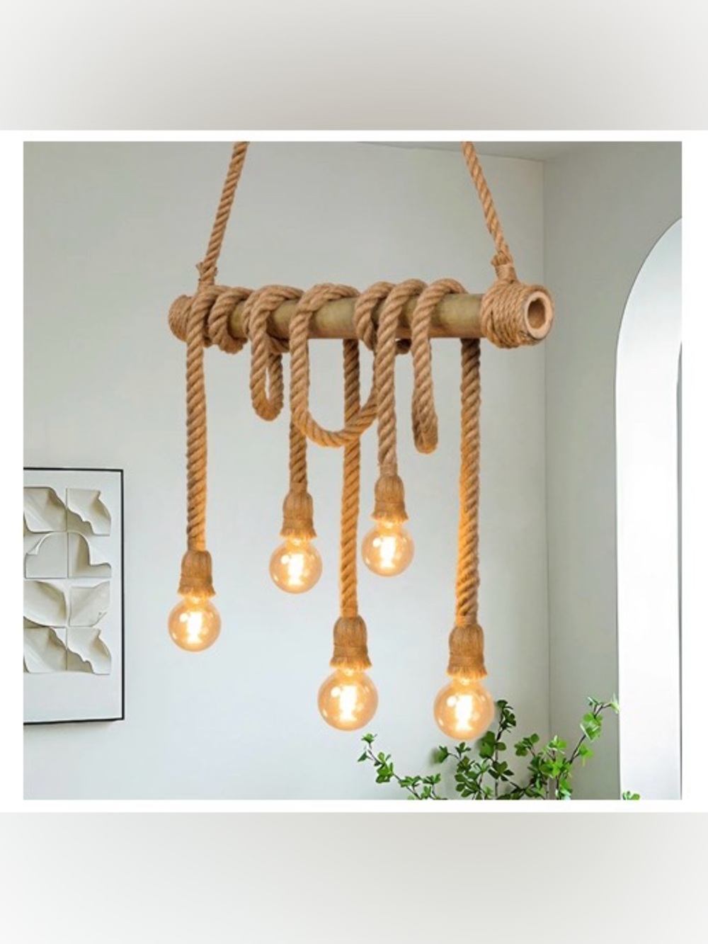 5-Light Bamboo & Hemp Rope
Chandelier Pendant Light